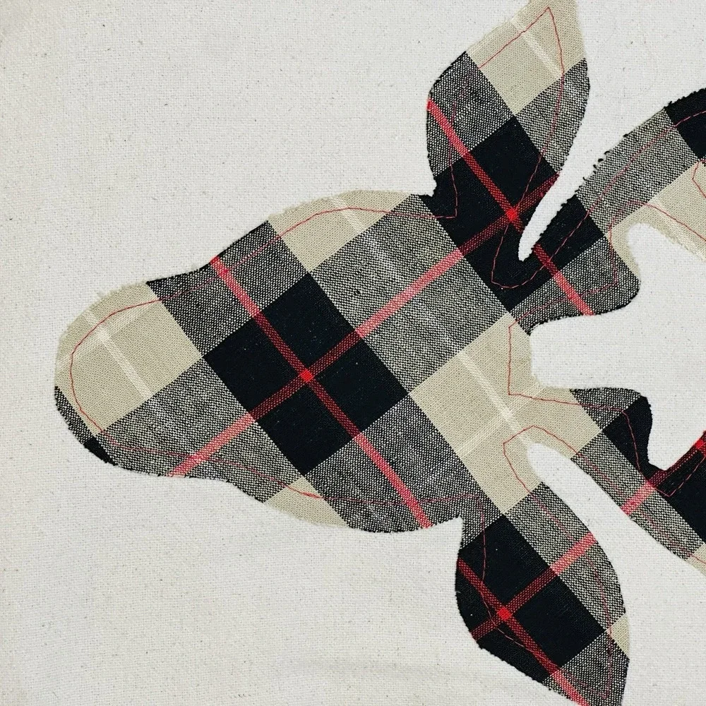 Farmhouse Throw Pillow Plaid Deer Silhouette 18 x 18 Christmas‎ Holiday